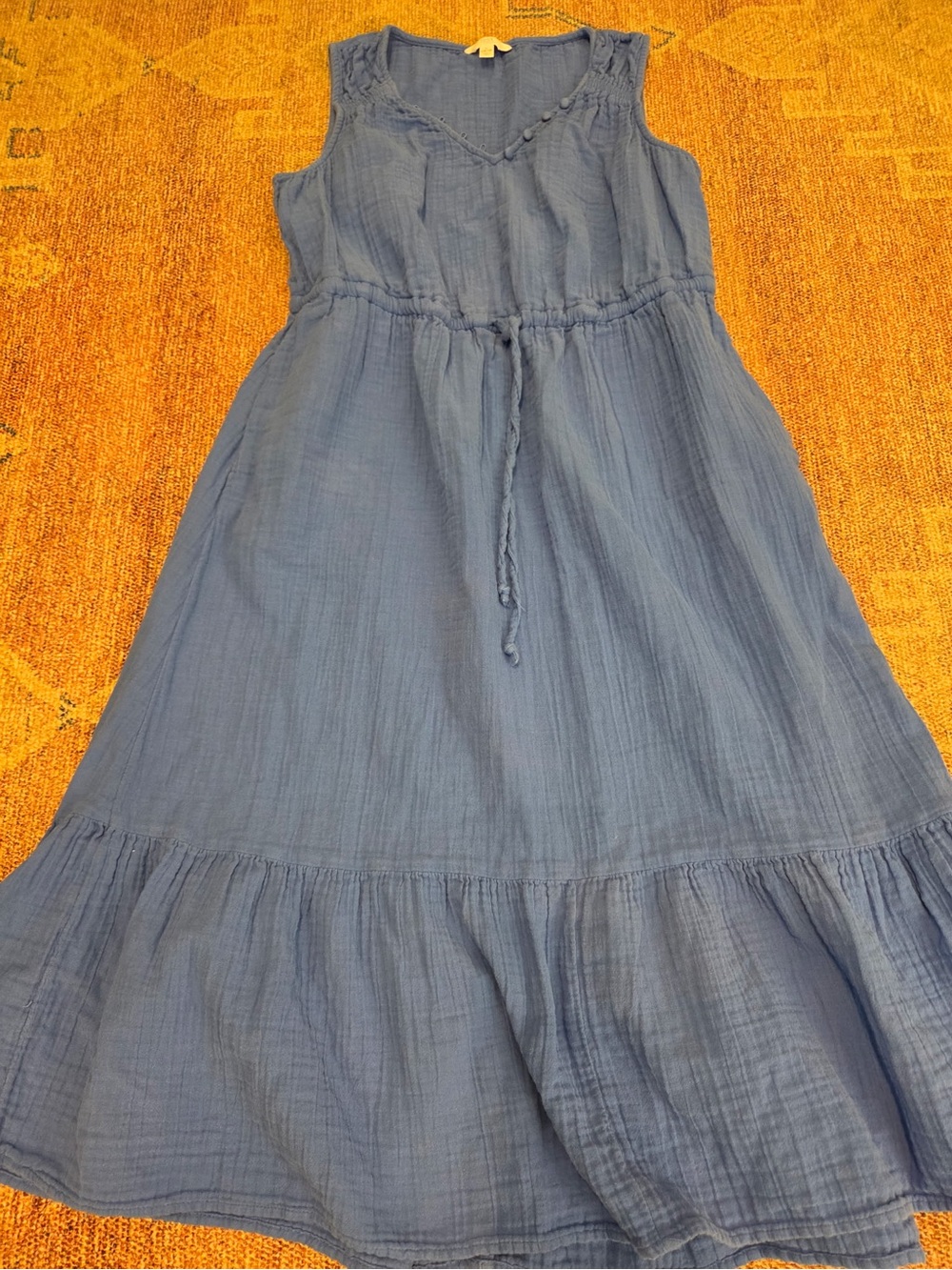Time and tru periwinkle cotton gauze empire waist tiered maxi dress large 12